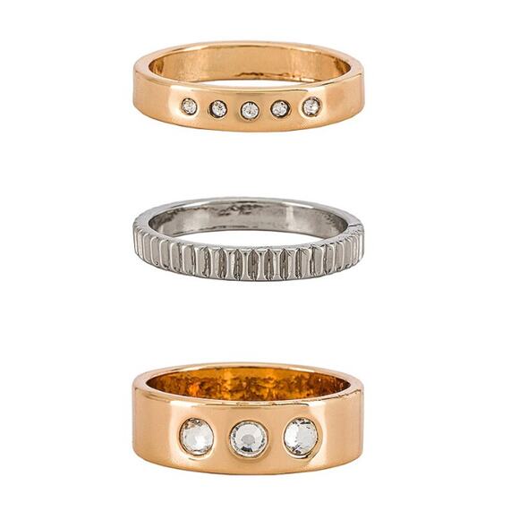 Ettika Diamond Detail Ring Set 18K Gold Plated Size 5 Minimal Work Office Casual - Picture 1 of 6